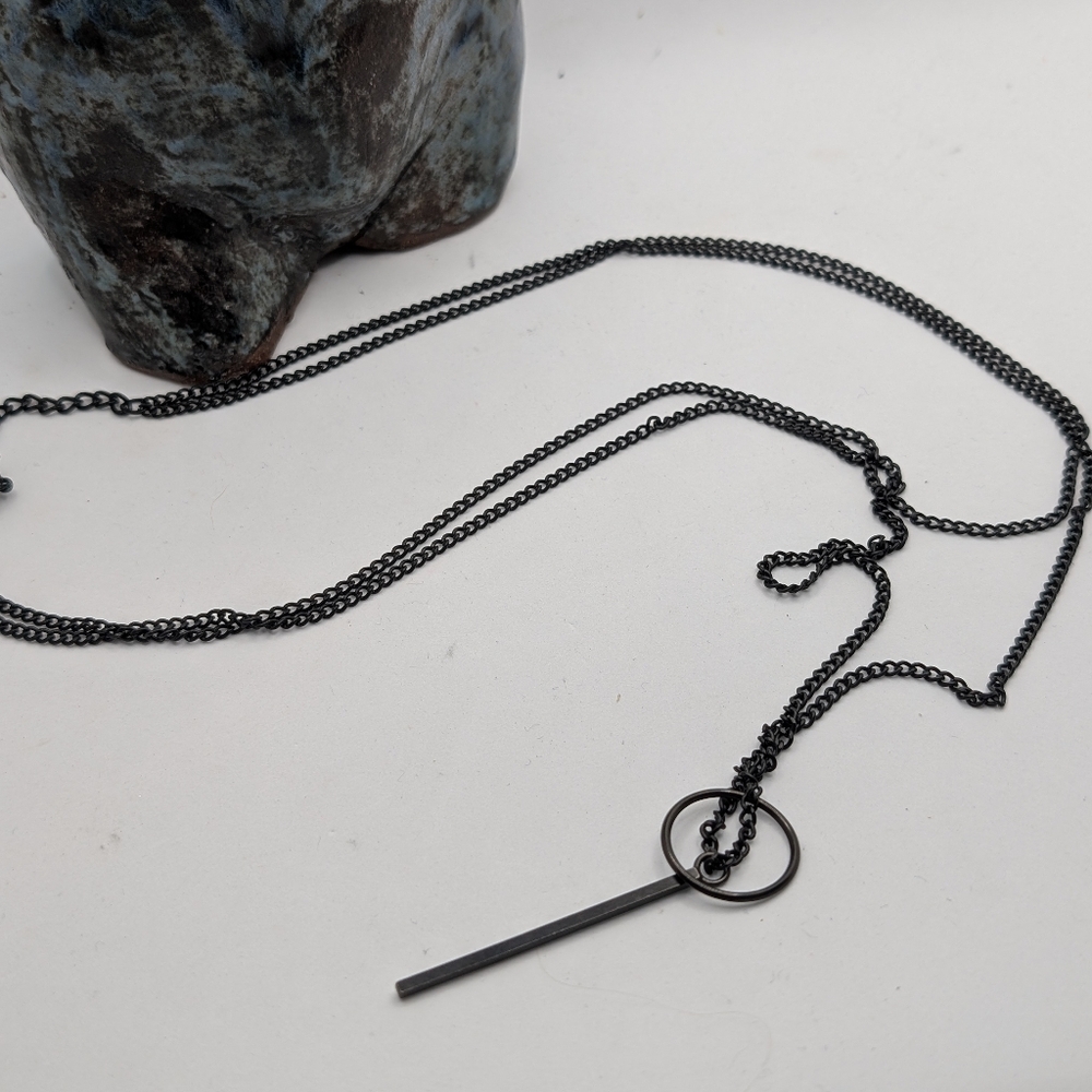 Black long double strand necklace